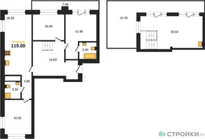 Планировка трехкомнатной(квартира) площадью 119 квадратных метров в “ЖК Квартал Метроном”