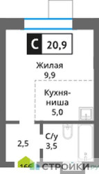 Планировка студии(квартира) площадью 20.9 квадратных метров в ЖК “ЖК Никольский квартал Отрада”
