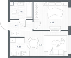 Планировка однокомнатной(квартира) площадью 41.65 квадратных метров в “ЖК TATE (Тэйт)”