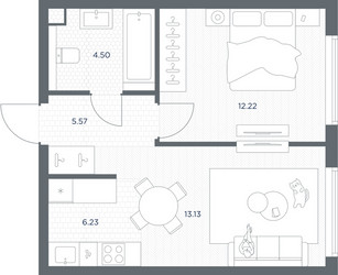 Планировка однокомнатной(квартира) площадью 41.65 квадратных метров в ЖК “ЖК TATE (Тэйт)”