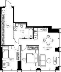 Планировка двухкомнатной(квартира) площадью 66 квадратных метров в ЖК “ЖК Веер”