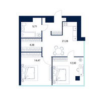 Планировка двухкомнатной(апартаменты) площадью 60.6 квадратных метров в “МФК DIUS (Диус)”