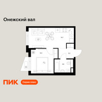 Планировка однокомнатной(квартира) площадью 31.6 квадратных метров в “ЖК Онежский вал”