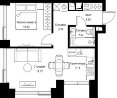 Планировка однокомнатной(квартира) площадью 39.98 квадратных метров в “ЖК Сити Бэй”