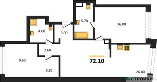 Планировка двухкомнатной(квартира) площадью 72.1 квадратных метров в “ЖК Остров”