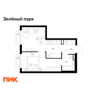 Планировка однокомнатной(квартира) площадью 33.9 квадратных метров в “ЖК Зеленый парк”