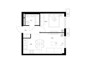 Планировка однокомнатной(квартира) площадью 36.8 квадратных метров в ЖК “ЖК Белая Дача парк”