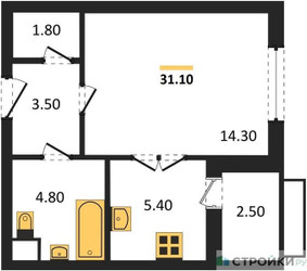Планировка студии(квартира) площадью 31.1 квадратных метров в ЖК “ЖК Римский”