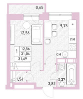 Планировка однокомнатной(квартира) площадью 31.9 квадратных метров в “ЖК Столичный”