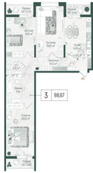 Планировка трехкомнатной(квартира) площадью 104.15 квадратных метров в ЖК “ЖК Рига Хиллс”