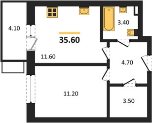 Планировка однокомнатной(квартира) площадью 35.6 квадратных метров в ЖК “ЖК Союзный”