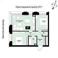 Планировка двухкомнатной(квартира) площадью 62.2 квадратных метров в “ЖК Шелепиха (Cosmopolit)”