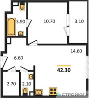 Планировка однокомнатной(квартира) площадью 42.3 квадратных метров в “ЖК Режиссер”