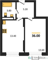 Планировка однокомнатной(квартира) площадью 36 квадратных метров в “ЖК Видный берег 2”