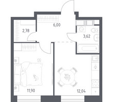 Планировка однокомнатной(квартира) площадью 36.34 квадратных метров в “ЖК Цветочные Поляны”