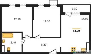 Планировка двухкомнатной(квартира) площадью 54.2 квадратных метров в “ЖК Южные сады”