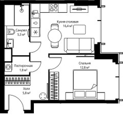 Планировка однокомнатной(квартира) площадью 42.1 квадратных метров в ЖК “ЖК Веер”