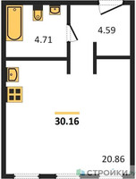 Планировка студии(апартаменты) площадью 30.16 квадратных метров в “ЖК Insider (Инсайдер)”