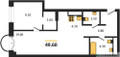 Планировка однокомнатной(квартира) площадью 49.6 квадратных метров в “ЖК Новые смыслы”