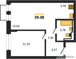 Планировка однокомнатной(квартира) площадью 39.08 квадратных метров в “ЖК Рублевский Квартал”