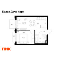 Планировка однокомнатной(квартира) площадью 34.2 квадратных метров в “ЖК Белая Дача парк”