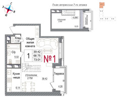 Планировка 4+ комнатной(квартира) площадью 73.3 квадратных метров в “ЖК Art (АРТ)”