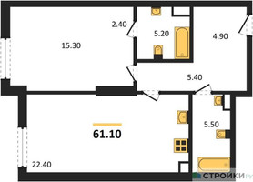Планировка однокомнатной(квартира) площадью 61.1 квадратных метров в “ЖК Крылатская 33”