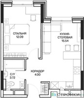 Планировка однокомнатной(квартира) площадью 35.7 квадратных метров в “ЖК Clementine (Клементин)”