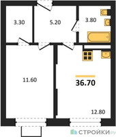 Планировка однокомнатной(квартира) площадью 36.7 квадратных метров в “ЖК Видный берег 2”