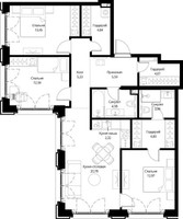 Планировка трехкомнатной(квартира) площадью 95.4 квадратных метров в “ЖК Сити Бэй”