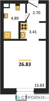 Планировка студии(апартаменты) площадью 26.83 квадратных метров в “ЖК N’ICE LOFT (Найс Лофт)”