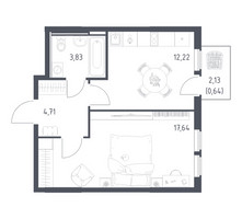 Планировка однокомнатной(квартира) площадью 39.04 квадратных метров в “ЖК Остафьево”