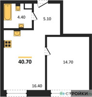 Планировка однокомнатной(квартира) площадью 40.7 квадратных метров в “ЖК STONE Rise (Райз)”