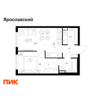 Планировка однокомнатной(квартира) площадью 37.5 квадратных метров в “ЖК Ярославский”