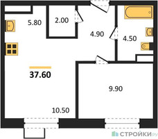 Планировка однокомнатной(квартира) площадью 37.6 квадратных метров в “ЖК ЭкоБунино (Южное Бунино)”