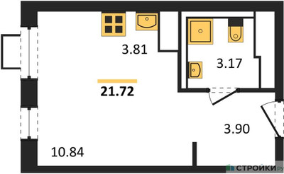 Планировка студии(квартира) площадью 21.72 квадратных метров в ЖК “ЖК Прибрежный Парк”