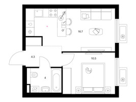 Планировка однокомнатной(квартира) площадью 35.5 квадратных метров в “ЖК Белая Дача парк”