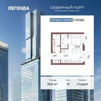 Планировка студии(квартира) площадью 29.6 квадратных метров в “ЖК Северный порт. Береговые кварталы”