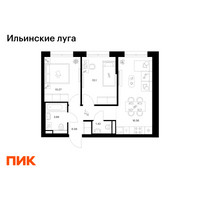Планировка двухкомнатной(квартира) площадью 48.11 квадратных метров в “ЖК Ильинские луга”