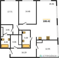 Планировка трехкомнатной(квартира) площадью 113.8 квадратных метров в “ЖК 1-й Нагатинский (Первый Нагатинский)”