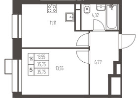 Планировка однокомнатной(квартира) площадью 35.8 квадратных метров в “ЖК Новая Ивантеевка”