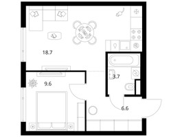 Планировка однокомнатной(квартира) площадью 38.6 квадратных метров в “ЖК Руставели 14”