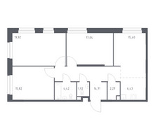 Планировка трехкомнатной(квартира) площадью 97.93 квадратных метров в “ЖК ЭкоБунино (Южное Бунино)”