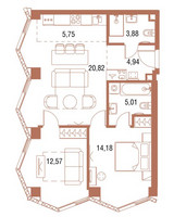Планировка двухкомнатной(квартира) площадью 67.5 квадратных метров в “ЖК Симфония 34”
