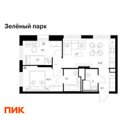 Планировка двухкомнатной(квартира) площадью 46.7 квадратных метров в “ЖК Зеленый парк”