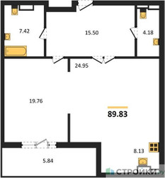 Планировка однокомнатной(апартаменты) площадью 89.83 квадратных метров в ЖК “ЖК Маршал”