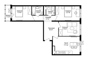 Планировка трехкомнатной(квартира) площадью 75.8 квадратных метров в “ЖК Эко Видное 2.0”