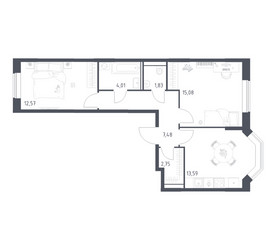Планировка двухкомнатной(квартира) площадью 57.31 квадратных метров в ЖК “ЖК Квартал Домашний”