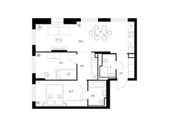 Планировка двухкомнатной(квартира) площадью 64.2 квадратных метров в ЖК “ЖК Зеленый парк”