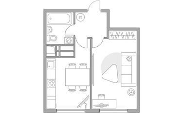 Планировка однокомнатной(квартира) площадью 32.6 квадратных метров в ЖК “ЖК Бригантина”